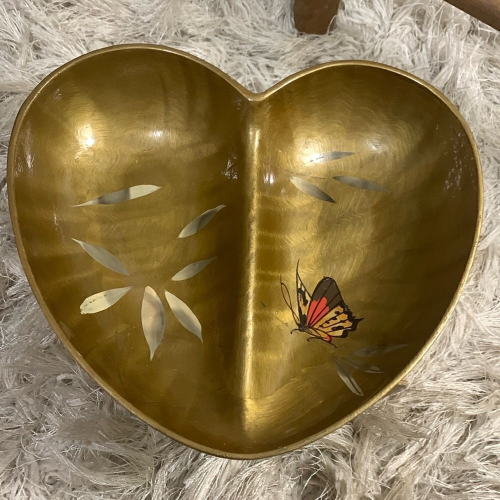 Vintage‎ Catalina Lacquerware Gold Tone Divided Heart Trinket Dish Bowl